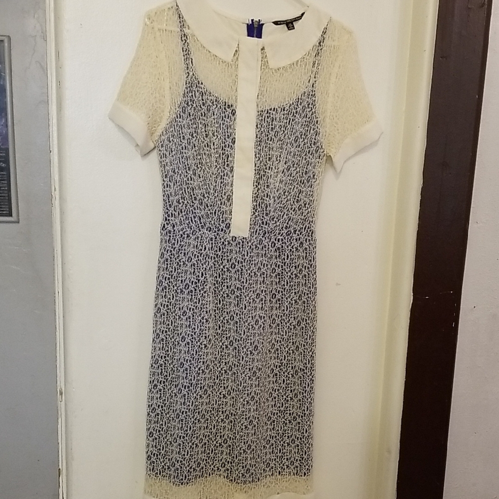 W118 by Walter Baker Cream and Blue Midi Dress